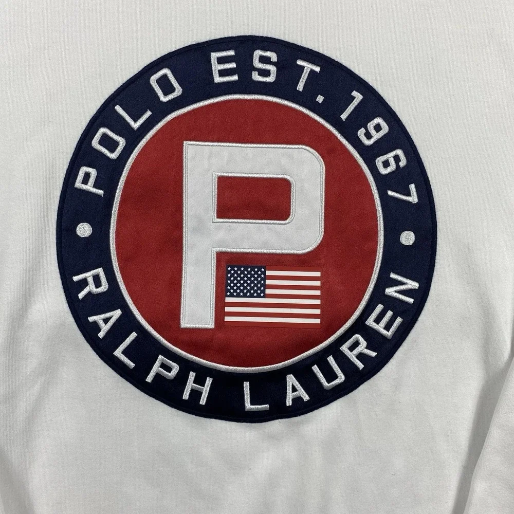 Polo Ralph Lauren Yacht Club Challenge Circle P Sweatshirt White Mens Small - Picture 8 of 10
